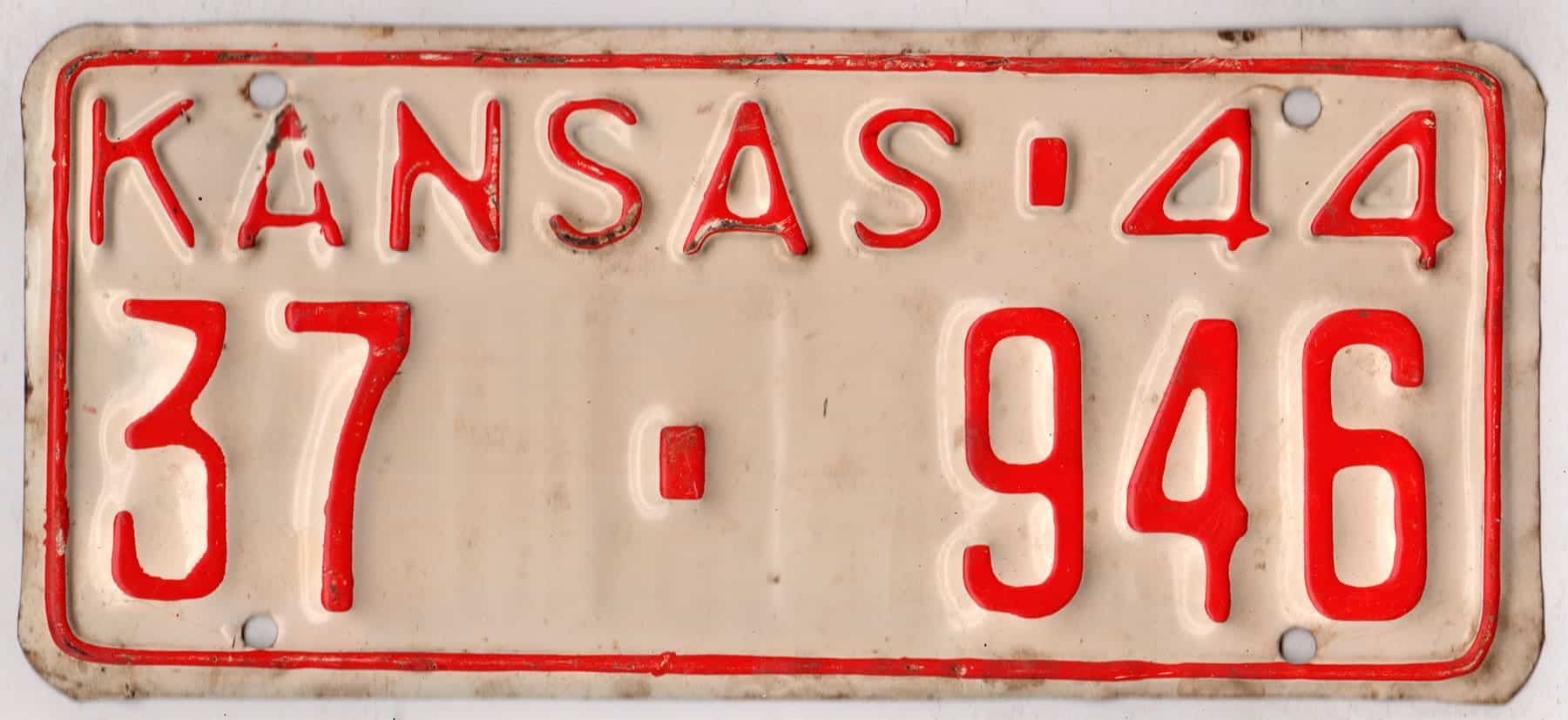 Kansas 1944 car license plate Washington county #37-946ec