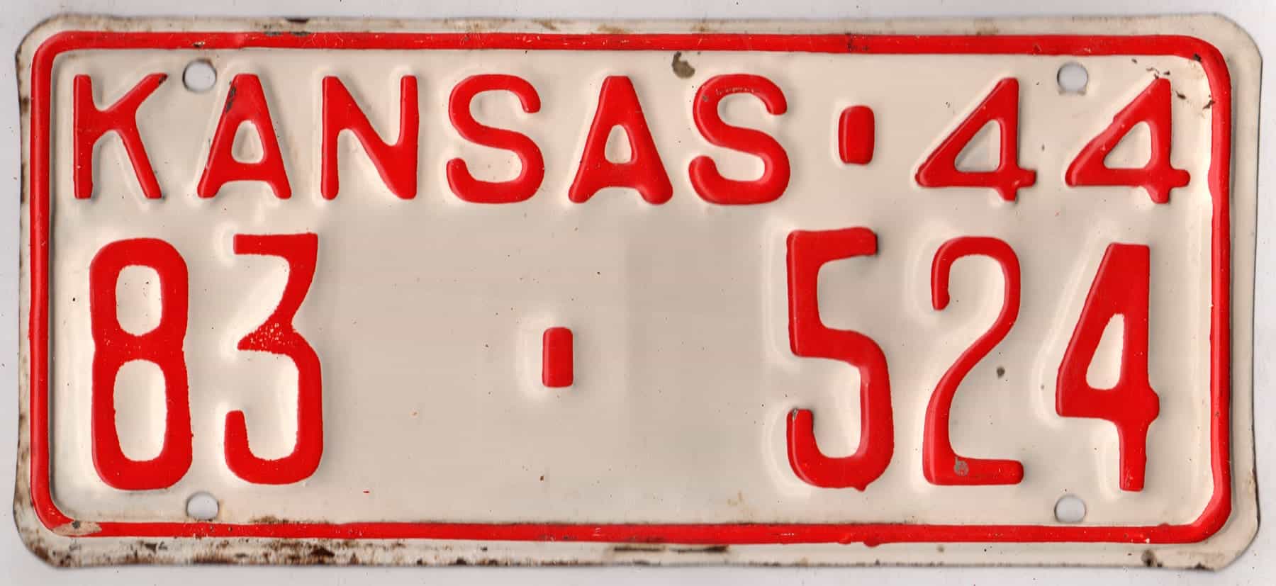 Kansas 1944 car license plate Trego county #83-524