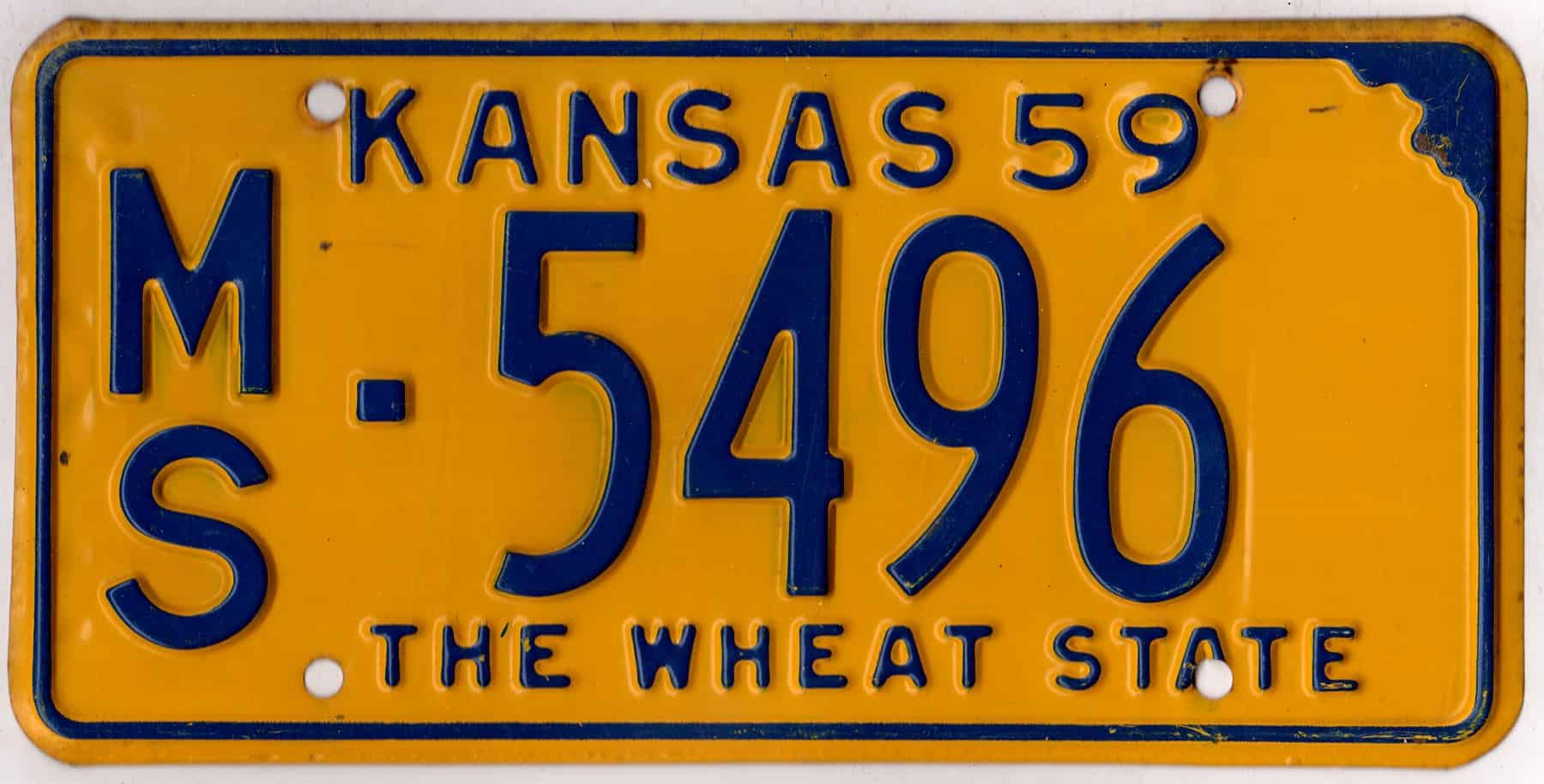 Kansas 1959 car license plate Marshall county #MS-5496