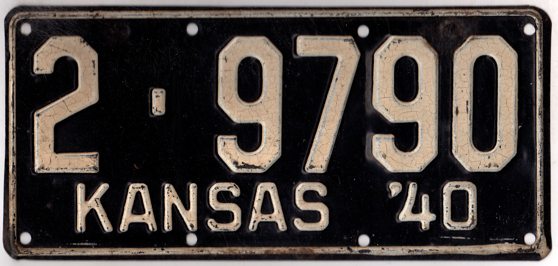 Kansas 1940 car license plate Sedgwick county #2-9790
