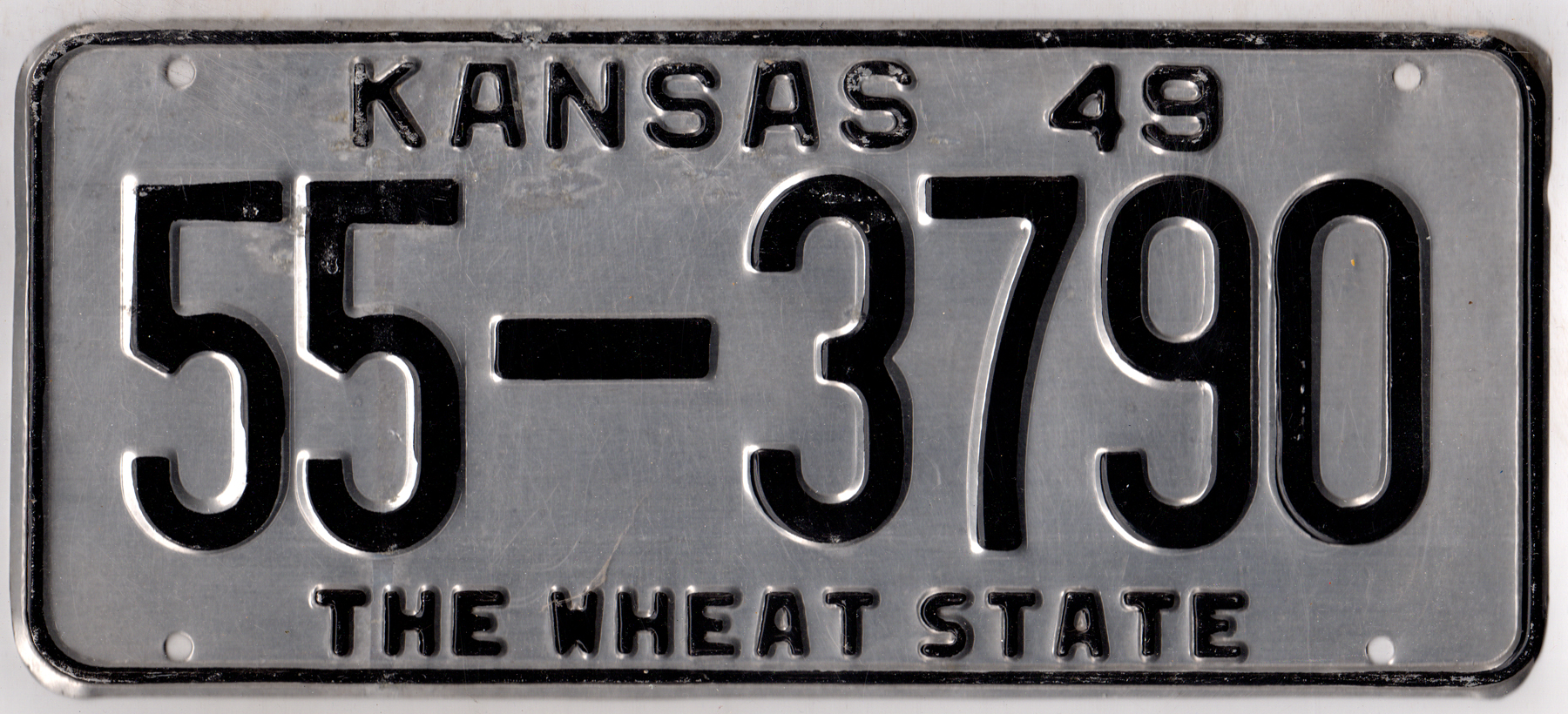 Kansas 1949 car license plate Mitchell county #55-3790