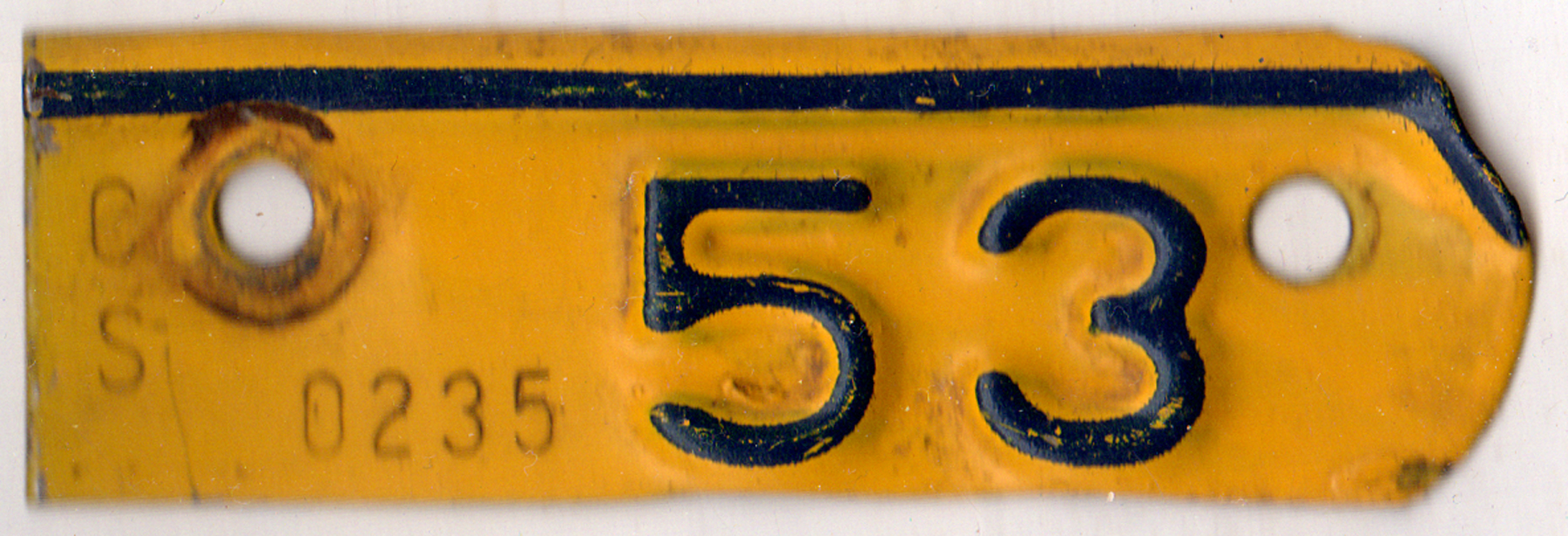 Kansas 1953 car or truck license plate tab #CS-0235