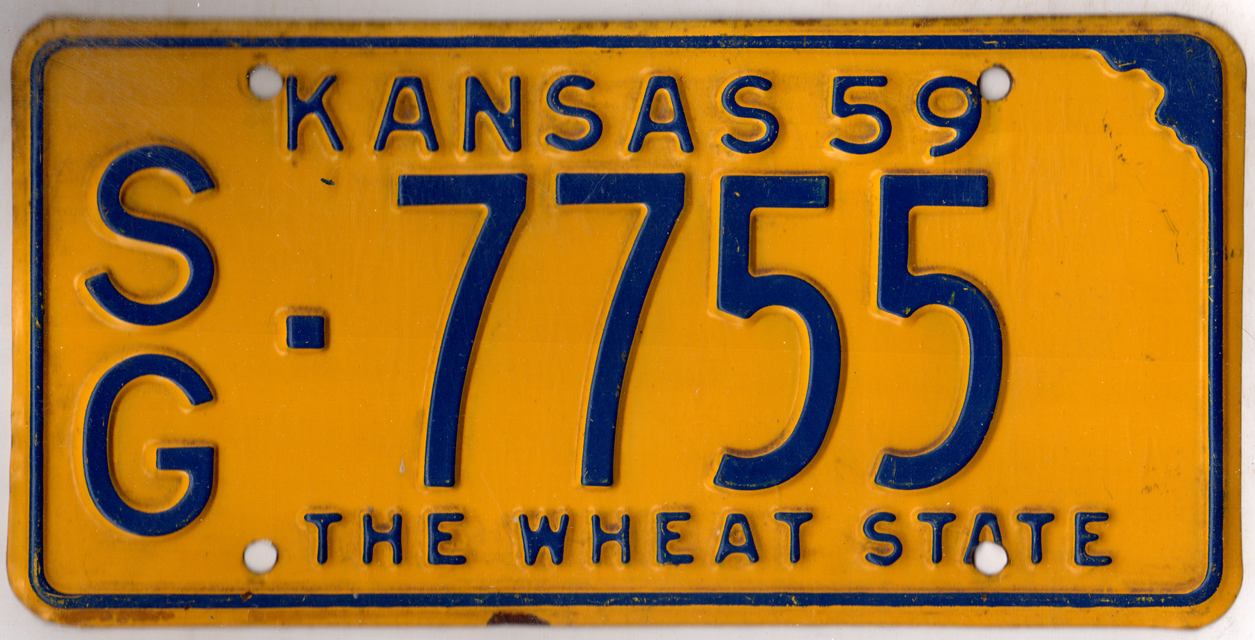 Kansas 1959 car license plate Sedgwick county #SG-7755