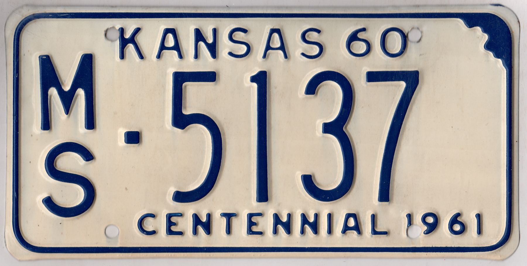 Kansas 1960 car license plate Marshall county #MS-5137