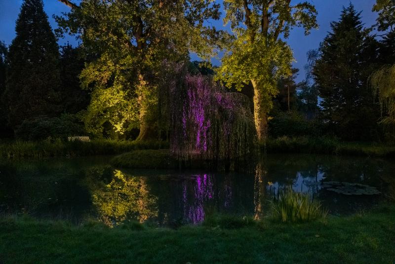 Chesham Manor House Garden lighting Lake