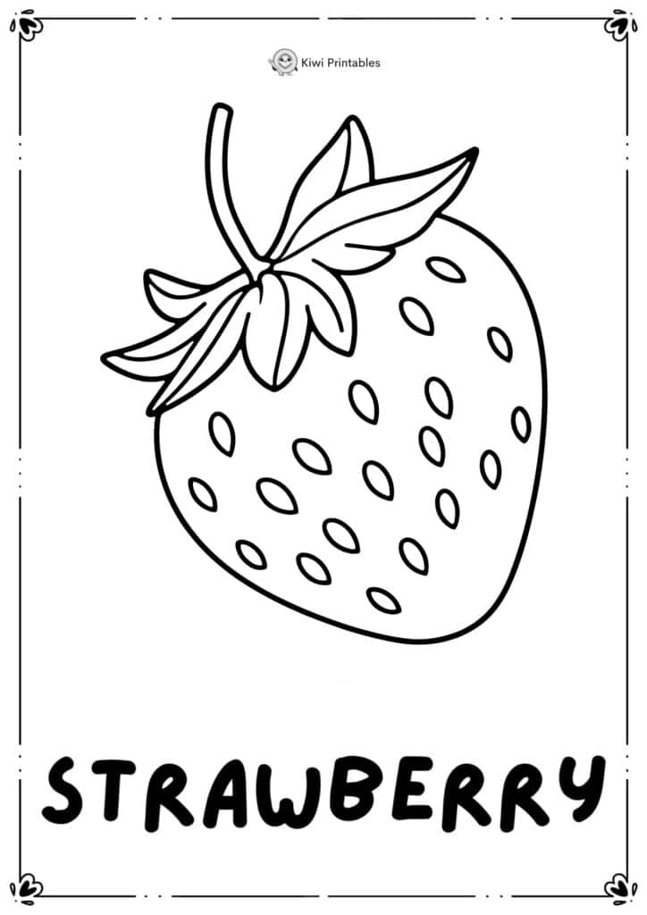 Black and white strawberry coloring sheet for children.