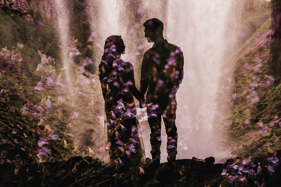 waterfall engagement session Portland