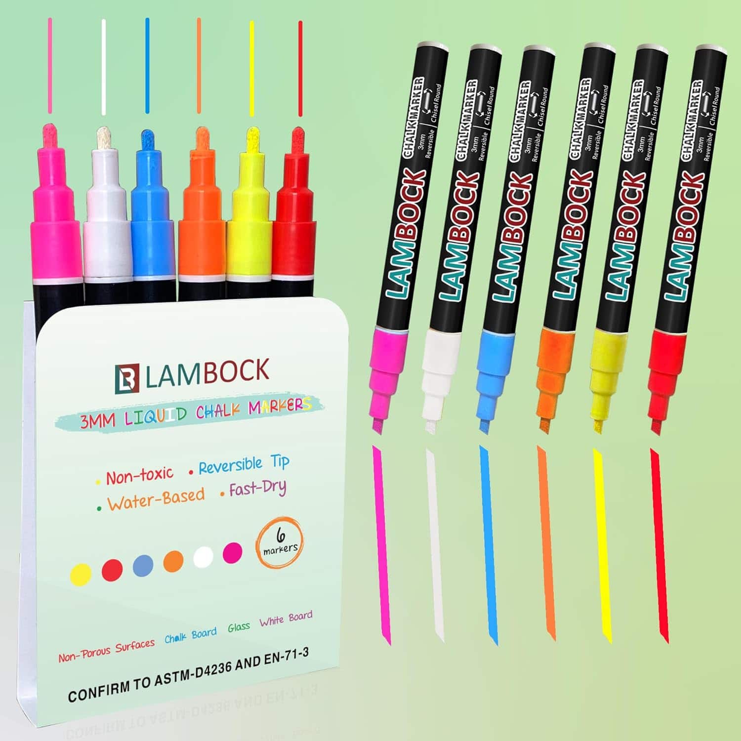 Lambock Pack Of 6 Liquid Chalk Markers – 3mm