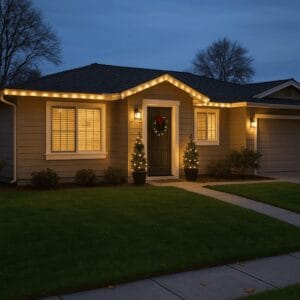House in December with well maintained and cared for lawn in Tracy CA