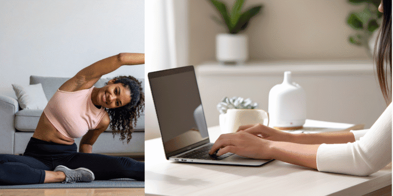Strong body, strong business. Try this easy desk mobility routine for women 40+ to boost energy and focus through your workday!