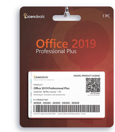 Licendeals digital license card for Office 2019 Professional Plus, RETAIL License, 1 PC. Delivered by email; no physical product is shipped.