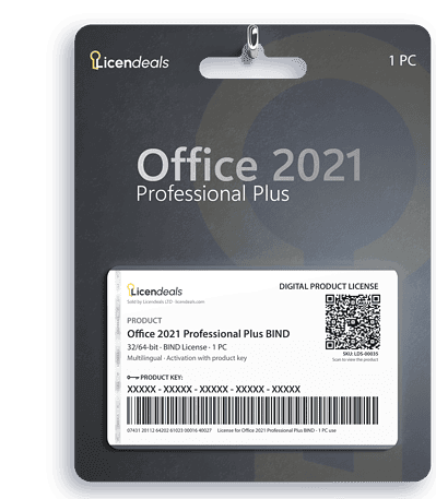 Licendeals digital license card for Office 2021 Professional Plus BIND, BIND License, 1 PC. Delivered by email; no physical product is shipped.
