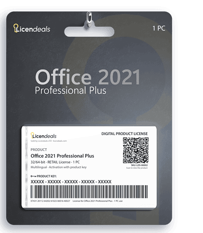 Licendeals digital license card for Office 2021 Professional Plus, RETAIL License, 1 PC. Delivered by email; no physical product is shipped.