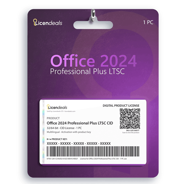 Licendeals digital license card for Office 2024 Professional Plus LTSC CID, CID License, 1 PC. Delivered by email; no physical product is shipped.