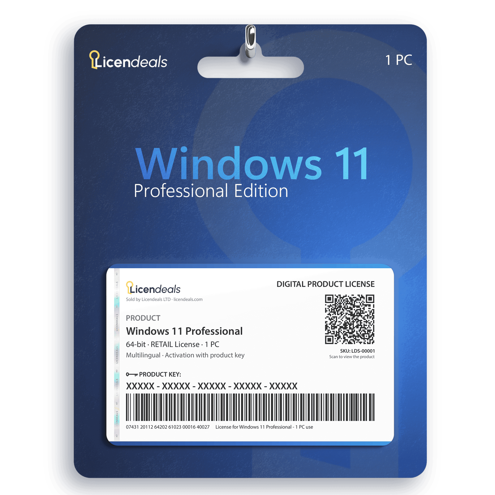 Licendeals digital license card for Windows 11 Professional, RETAIL License, 1 PC. Delivered by email; no physical product is shipped.