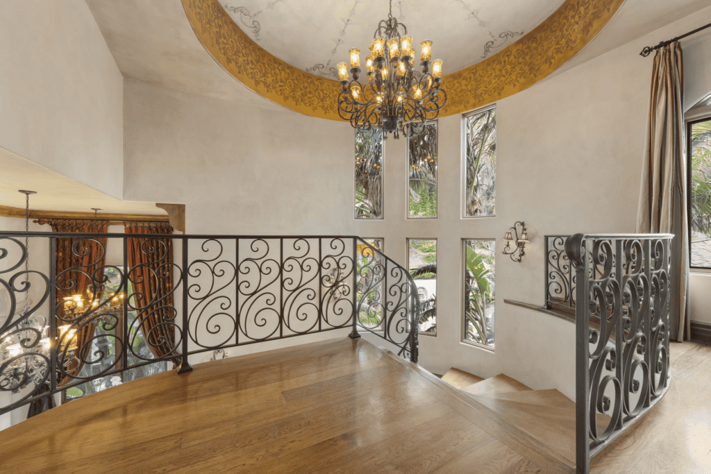 A view of a room with a chandelier in our residential treatment center