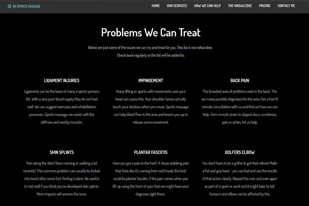 Sports massage therapy for ligament injuries, back pain, and muscle issues at Liteform.