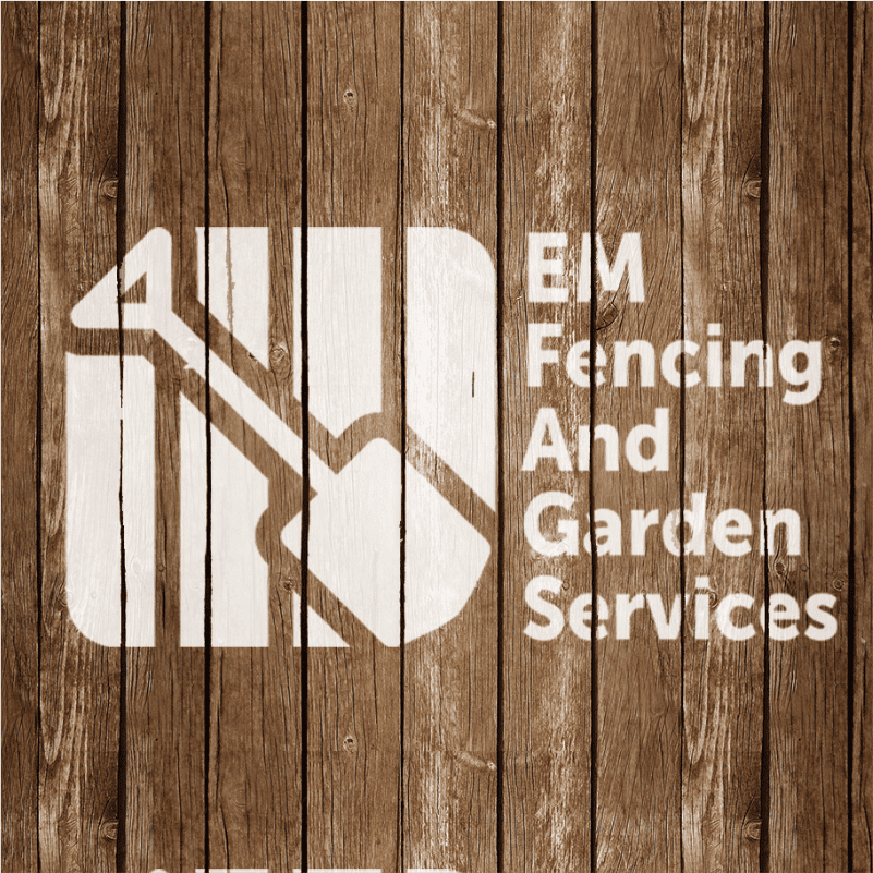 Liteform EM Fencing and Garden Services logo on wooden background.