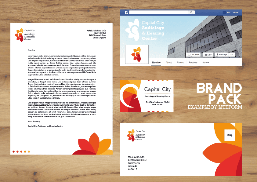Branding and stationery for Capital City Audiology Clinic with logo and website screenshot.