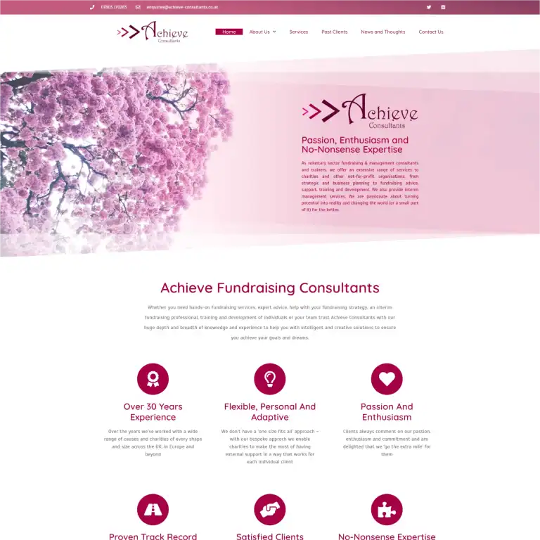 Liteform fundraising consultancy with pink cherry blossom background.