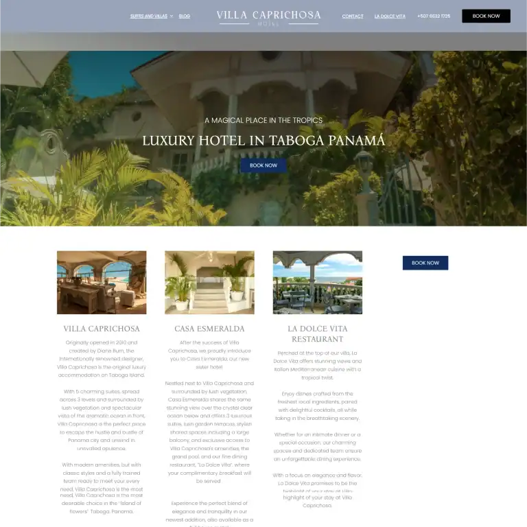 Luxury hotel in Taboga Panama with tropical gardens and scenic views.