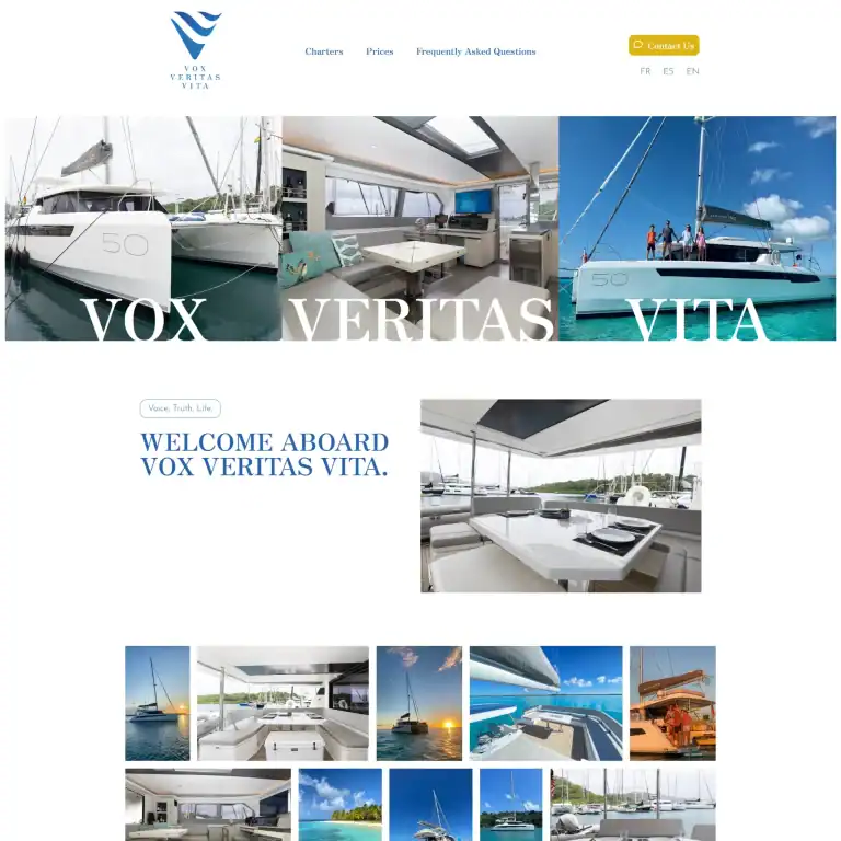 Luxury yacht Vox Veritas Vita with modern interior and exterior views.