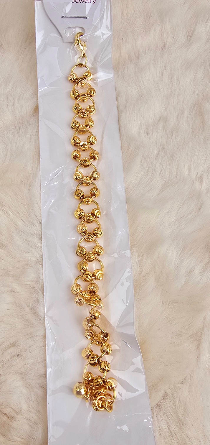 Radiant Gold-Toned Textured Bead Charm Bracelet (Br-008)