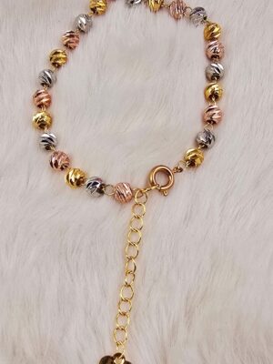 Tri-Tone Diamond-Cut Beaded Charm Bracelet (Br-002)