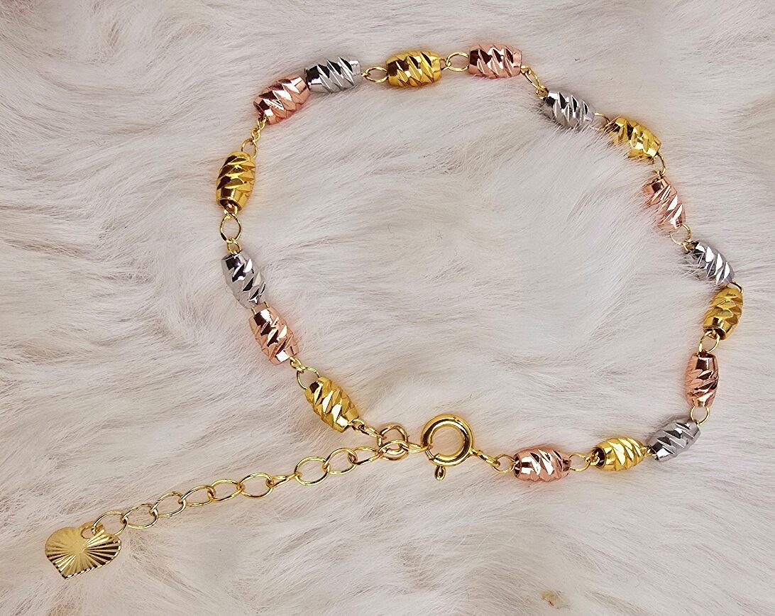 Tri-Tone Diamond-Cut Beaded Charm Bracelet (Br-004)