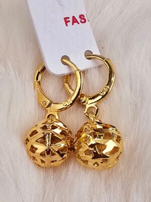 Diamond-Cut Spherical Gold-Toned Huggie Earrings (E-001)
