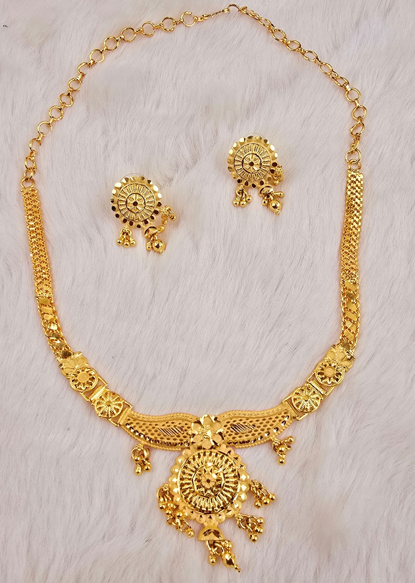 Floral Circular Pendant Forming Necklace Set (N-028)
