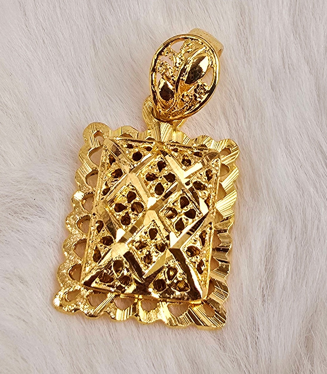 Ornate Rectangular Gold-Toned Filigree Pendant (P-001)