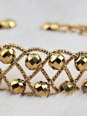Gold-Toned Diamond-Cut Bead Lattice Cuff Bracelet (Br-012)