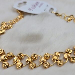 Glamorous Gold Cluster Bead Bracelet with Textured Links (Br-028)