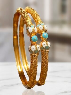 Enamel Bangle Pair with Turquoise & White Meenakari Accents (B-134)
