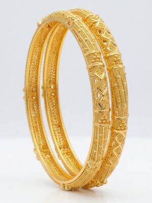 Traditional Gold-Tone Intricate Filigree Bangle Pair (B-137)
