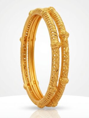 Ethnic Gold-Tone Textured Spiral Bangle Pair (B-138)