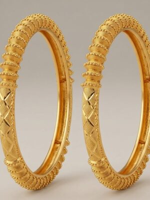 Ethnic Gold-Tone Textured Spiral Bangle Pair (B-139)