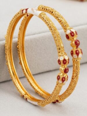 Enamel Bangle Pair with Turquoise & White Meenakari Accents (B-140)