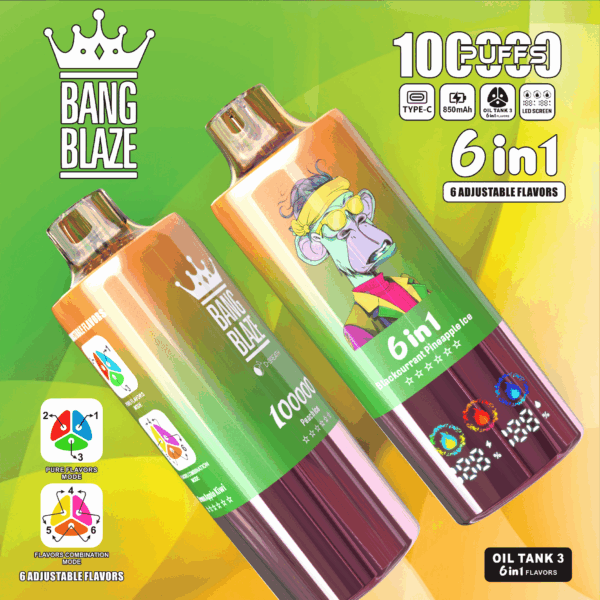 Bang Blaze 100K Peach Ice/Blackcurrant Pineapple Ice/Green Apple Kiwi