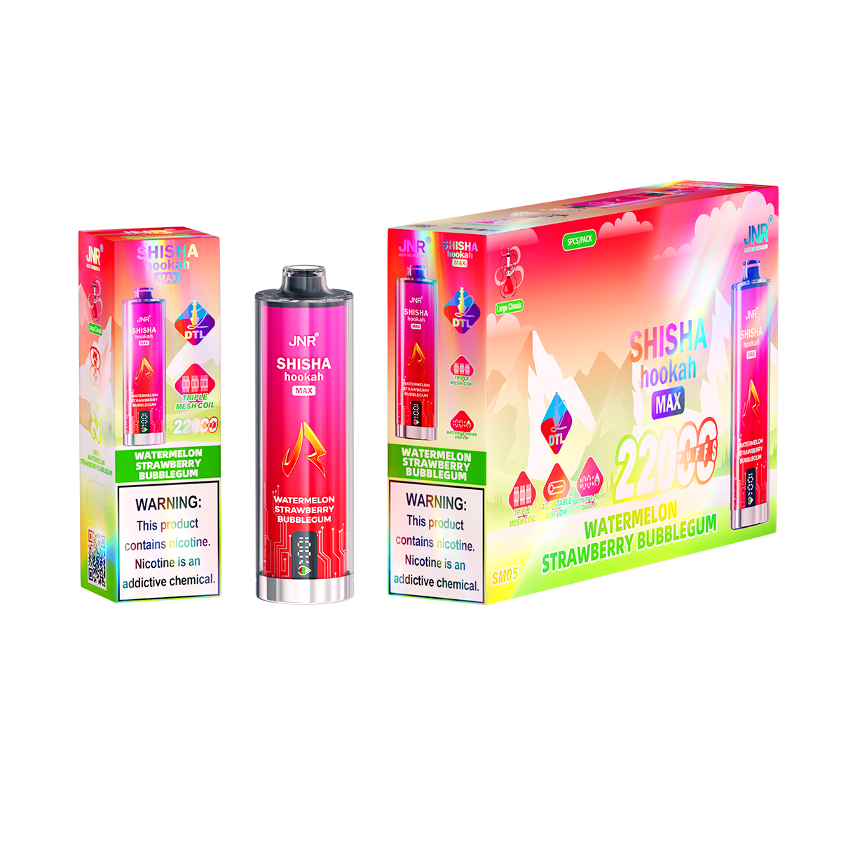 JNR Shisha Max 22000 Watermelon Strawberry Bubblegum