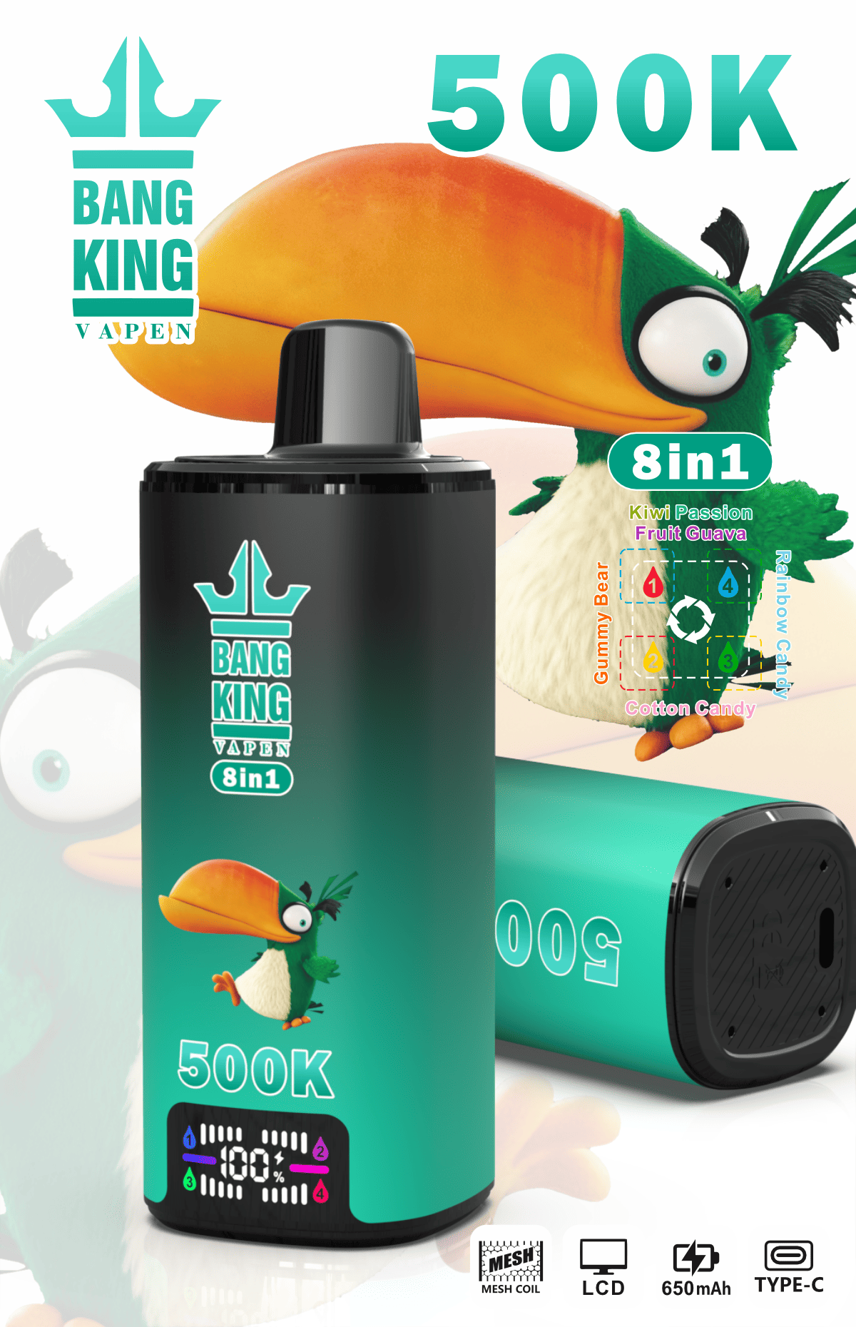 Bang King 500K Kiwi Passion Fruit Guava/Gummy Bear/Rainbow Candy/Cotton Candy