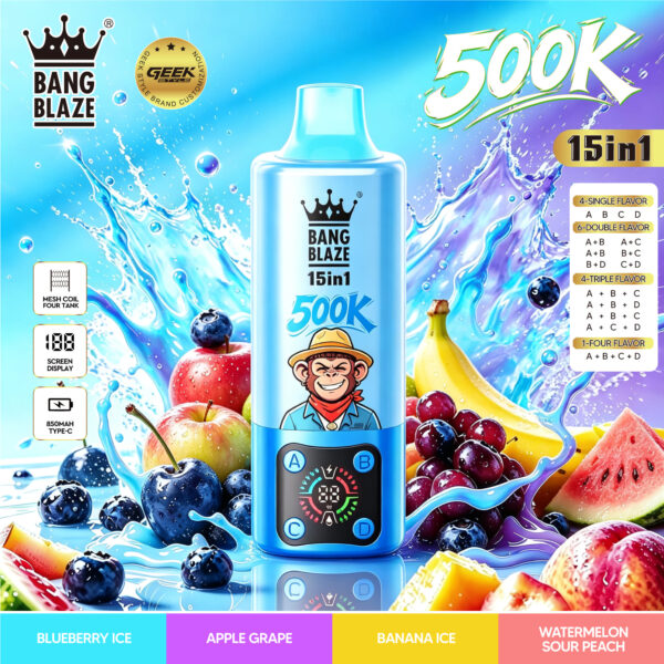 Bang Blaze 500k Blueberry Ice/Apple Grape/Banana Ice/Watermelon Sour Peach