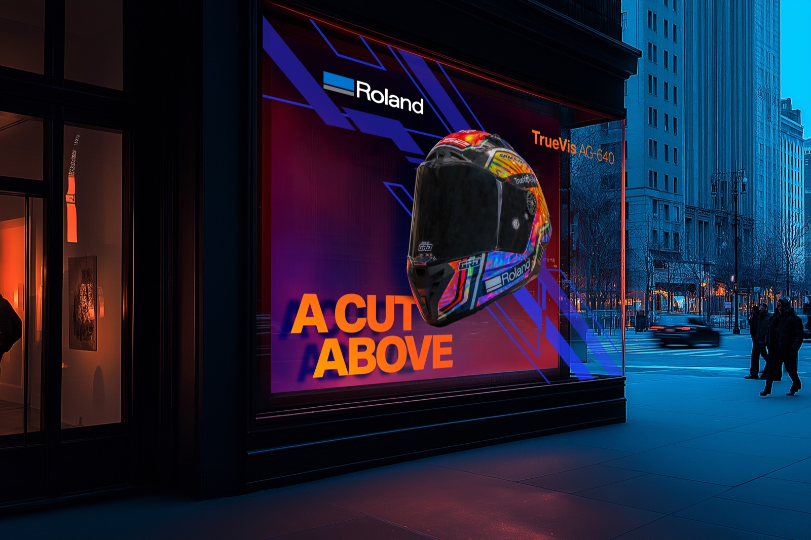 Vinilos y graficos para escaparates impresos con tinta latex TA-2 en la Roland TrueVIS AG-640