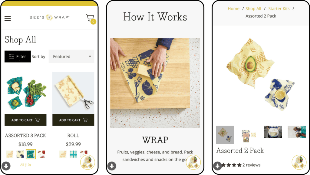 mobile images from Bee's Wrap website