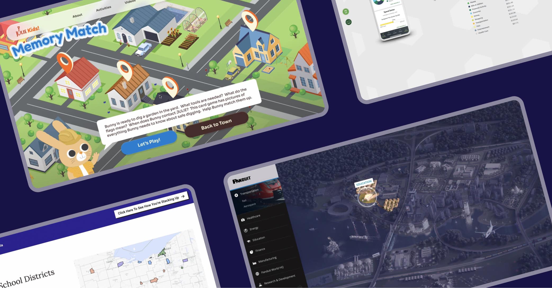 image showing various tablet screens which all show different digital tools that makeway has built