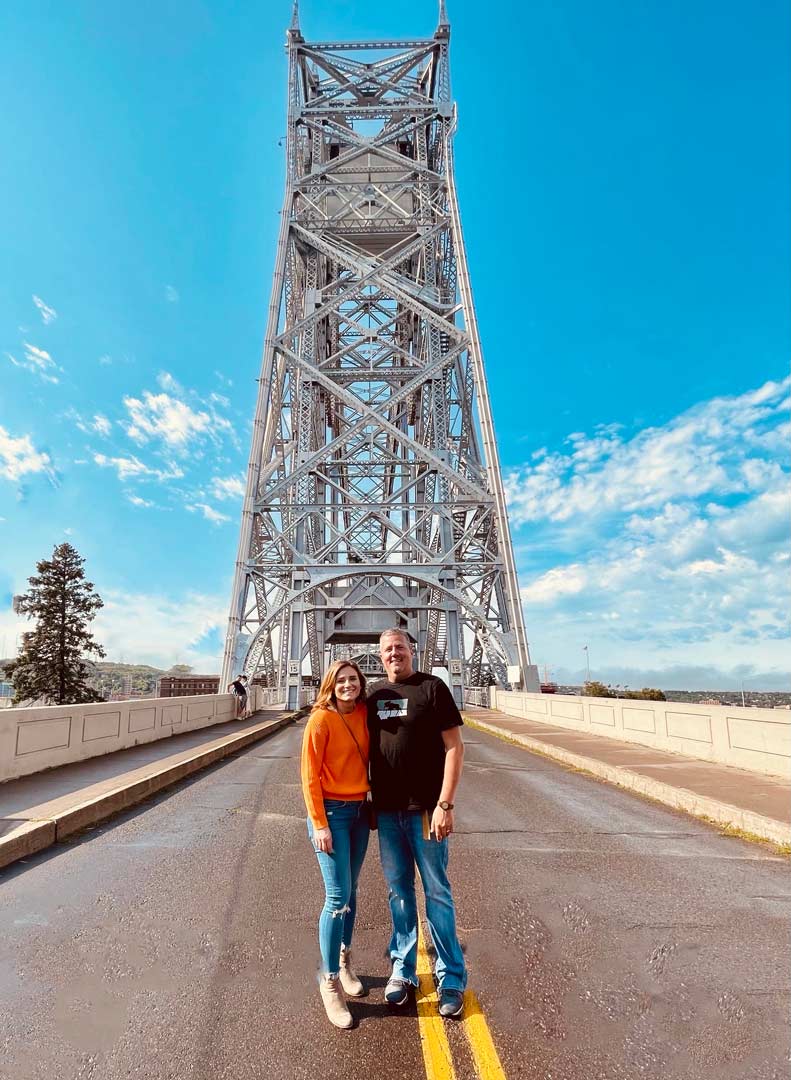 Robbie and his wife at the Duluth Lift Bridge.