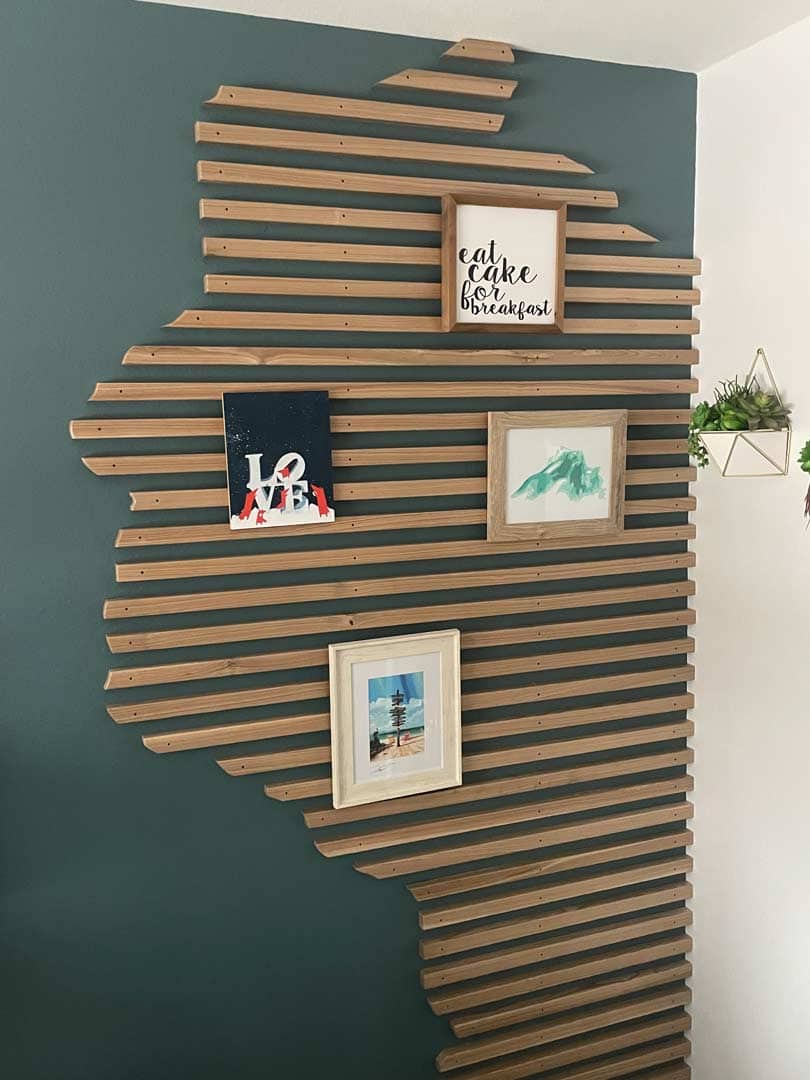 A photo of the wall slat project Robbie built.