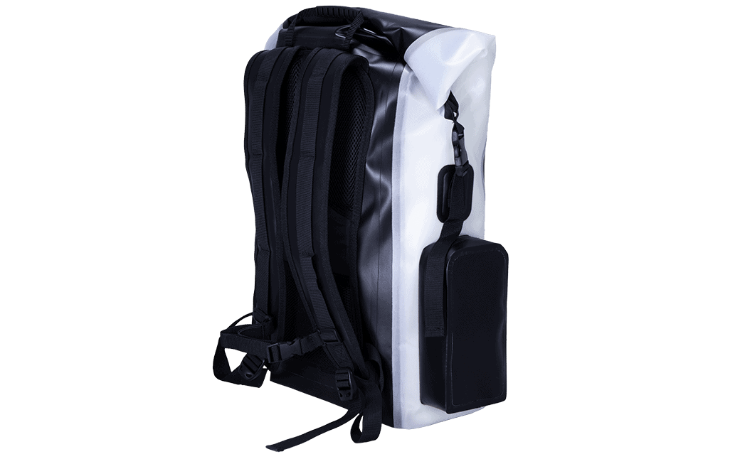 TROPIC30-Wht-Blk_QTR2-Slider-min White Tropic backpack side view