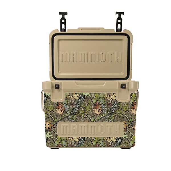 tan cruiser cooler with mossy oak print open